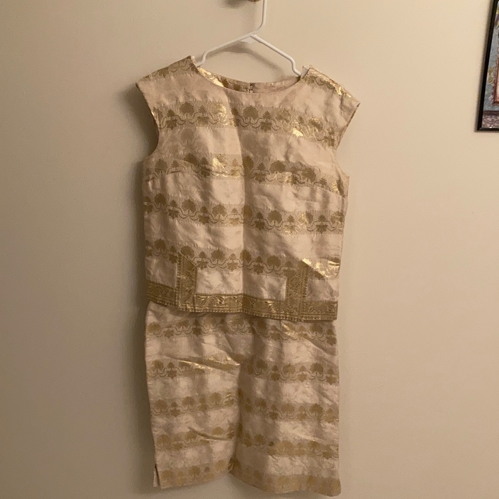 VTG Royal Lynne Gold 2 Piece dress MCM made in Crown Colony of Hong Kong Sz 12